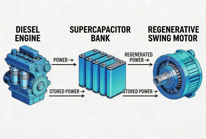 Hyundai hybrid-electric excavator powertrain